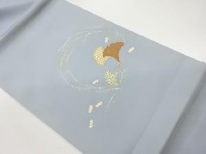 塩瀬金彩金駒刺繍銀杏に松葉・梅模様開き名古屋帯（額縁仕立て）